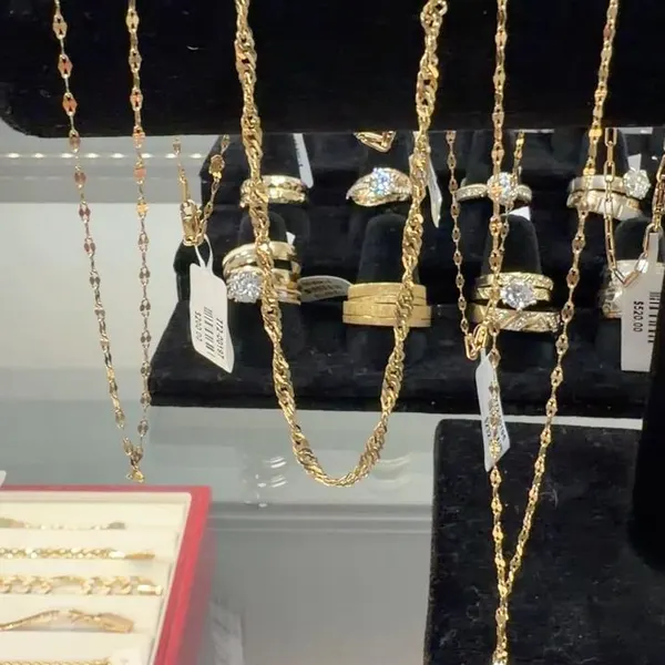 Gold chains on display